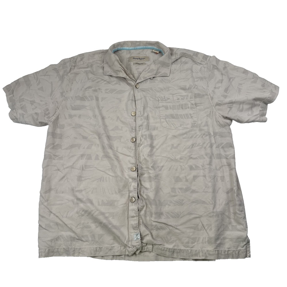 Tommy Bahama 100% Silk Button Shirt Men’s XL Beige Palm Pattern Original Fit